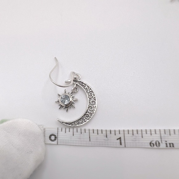 Genuine Blue Topaz .925 Sterling Silver Moon and Sun Earrings - Picture 14 of 14